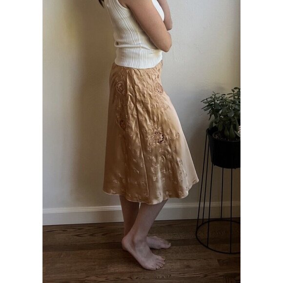 Alberta Ferretti Womens 90's Champagne 100% Silk Embroidered Skirt Size 44/M - Picture 2 of 16